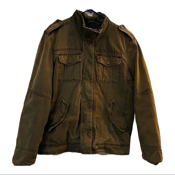 Levi’s Distressed Canvas Jacket Large Military Style Sherpa - Picture 1 of 10